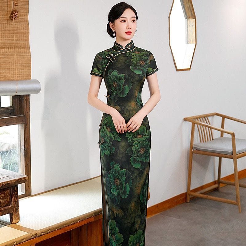 Peony flower, hua luo long Cheongsam