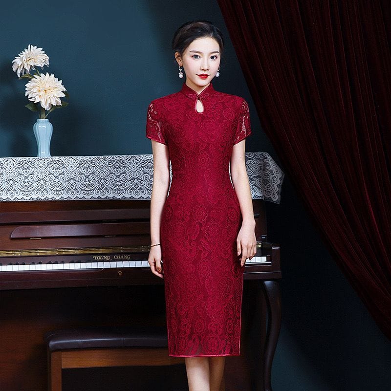 Summer collection, water drop collar midi Cheongsam