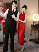 Sleeveless, halter wedding midi Cheongsam