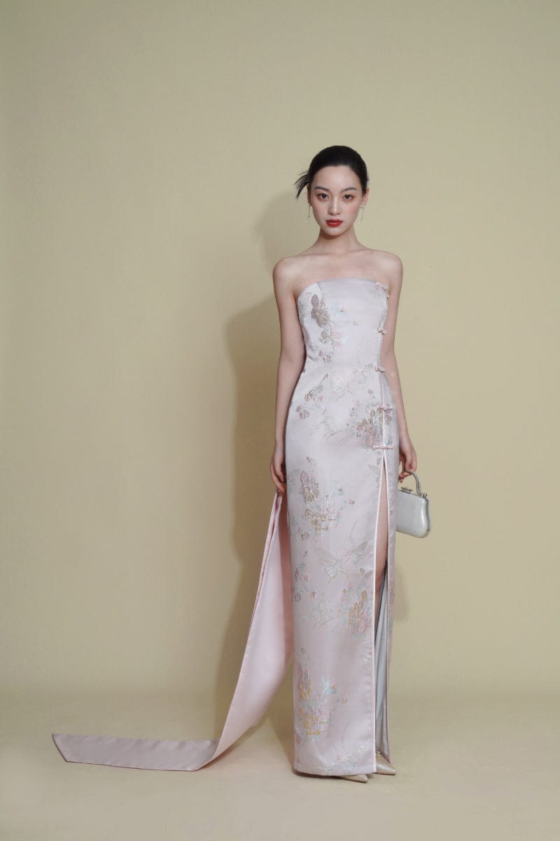 Exclusive designer collection, tube top midi Qipao