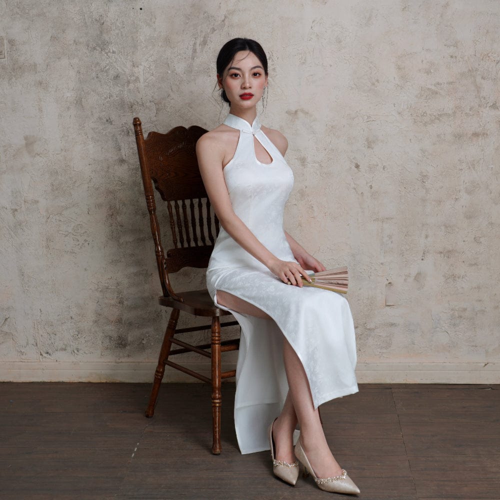 Exclusive designer collection, water-drop collar satin long Qipao