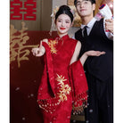 Leaf embroidery, wedding midi Qipao set