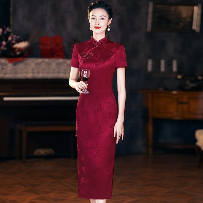 Floral pattern, acetate satin fabric, high-end midi Cheongsam