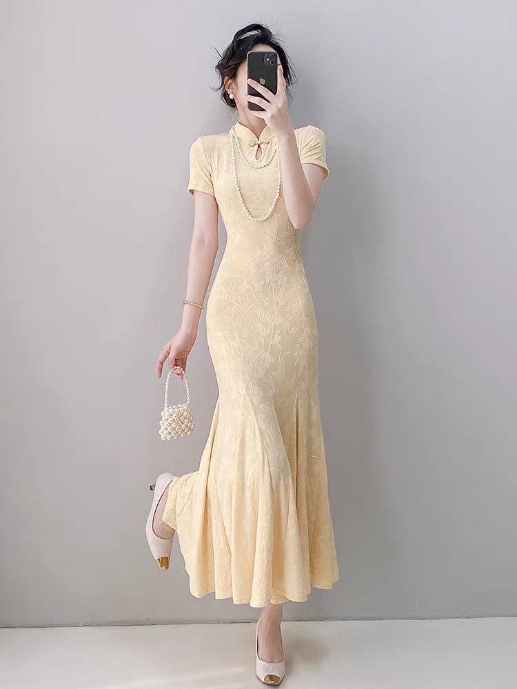 Floral pattern, mermaid long Cheongsam