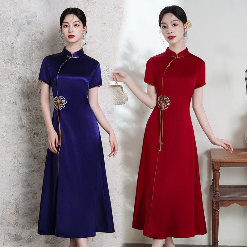 Size up to 5XL：Red&blue midi Ao dai