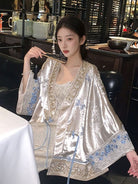 Premium Loose-Fitting Qipao Coat, light blue Qipao Top with flared sleeves