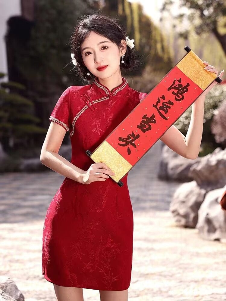 Floral pattern, jacquard short Cheongsam