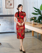 Floral print, Hua luo fabric midi Cheongsam
