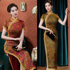 Old Shanghai style, Hua luo satin long Cheongsam