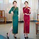 FLoral pattern, red&green long Cheongsam