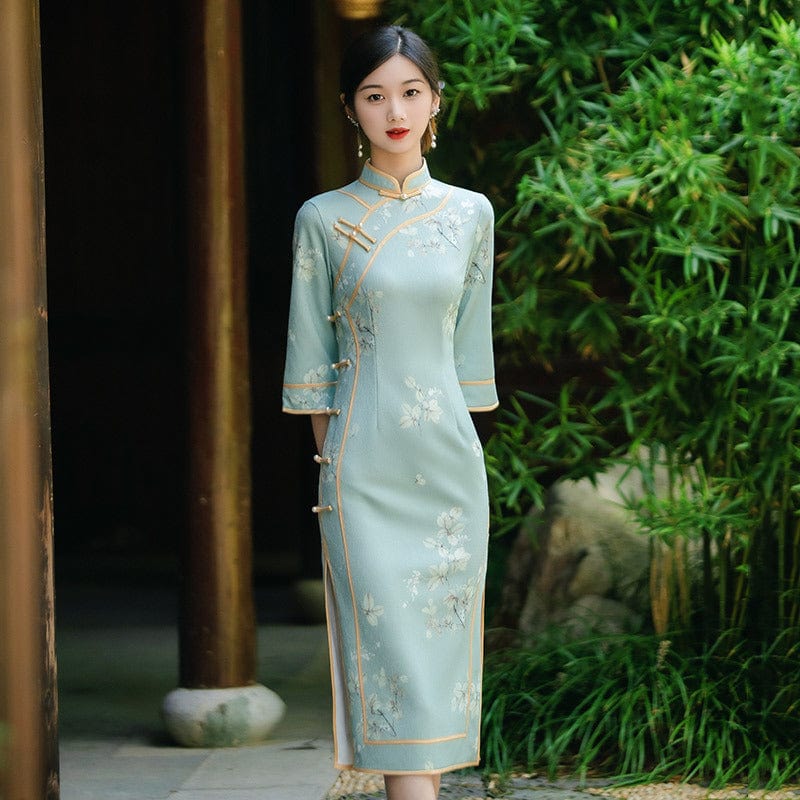 Fall collection, floral pattern midi Cheongsam