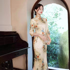 Floral pattern, light yellow long Cheongsam