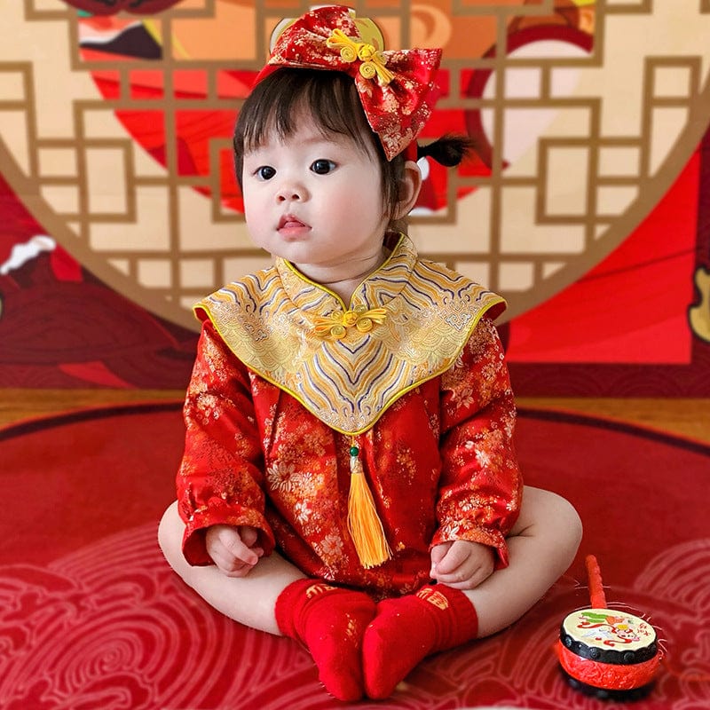 Chinese outfit for baby, floral pattern baby Tang Jumpsuit