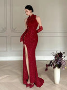 Backless, floral wedding fishtail Cheongsam