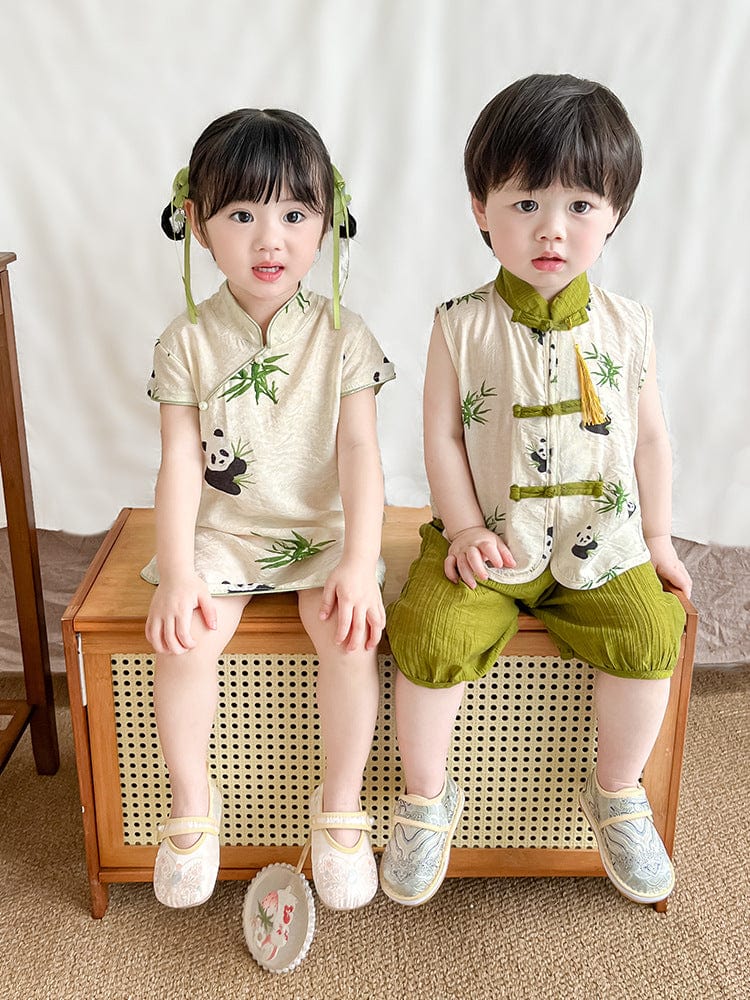Chinese outfit for baby, panda pattern baby Tang suit set&Qipao