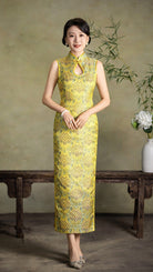Exclusive designer collection, wave pattern, water drop collar long Qipao