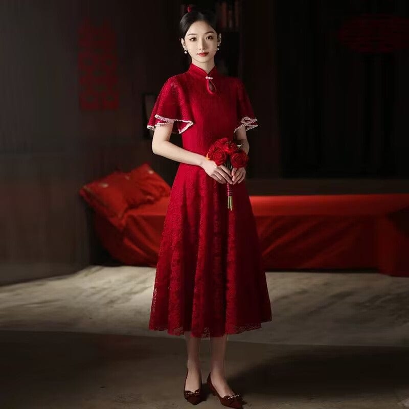 Floral pattern, lace mid-length&long A-line Cheongsam
