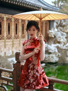 Floral embroidery, Chinese Sequins prom short Cheongsam