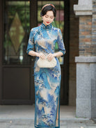 Thousand Miles of Mountains and Rivers pattern, plus size long Cheongsam