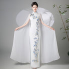 Flying Sleeves, white long Cheongsam for prom