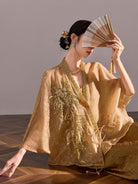 Flared sleeves, fish embroidery, loose-fitting gold Qipao coat