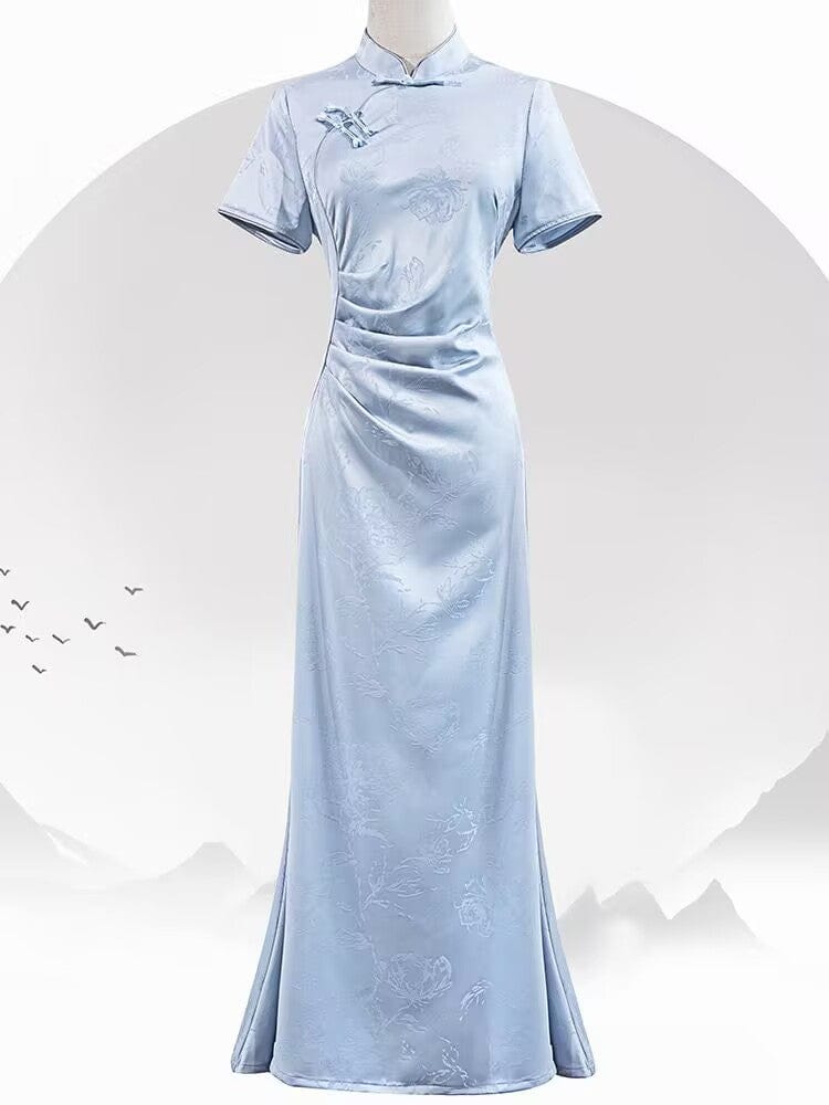 Floral pattern, jacquard fabric, mermaid midi Cheongsam