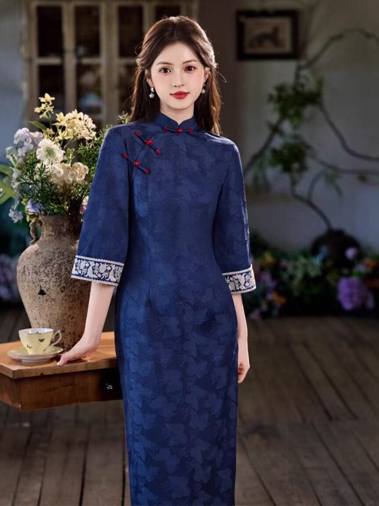 Butterfly pattern, jacquard midi Cheongsam