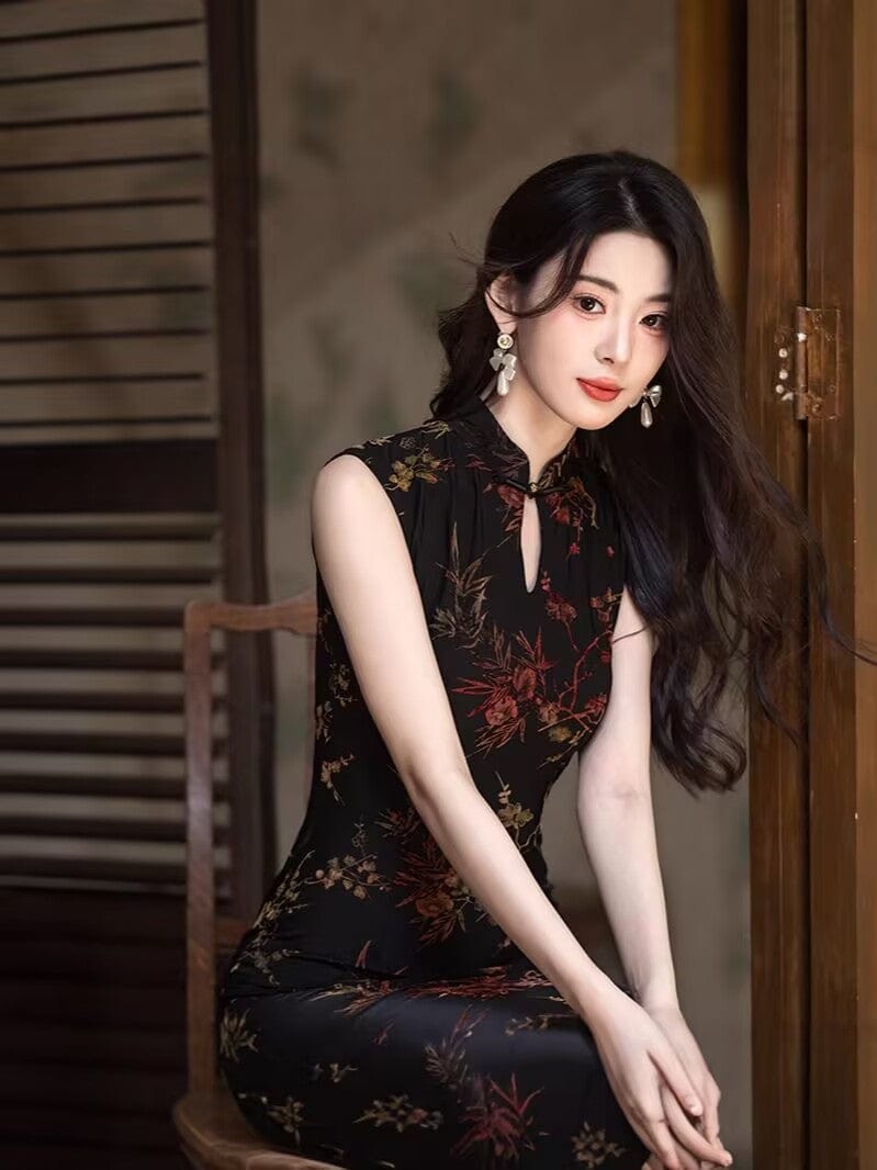 New Chinese style(新中式), water drop collar long Cheongsam