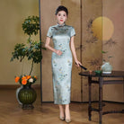 Old Shanghai style, 19 mome mulberry silk, high-end light blue long Cheongsam