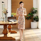 Floral pattern, cotton pink mid-length Cheongsam