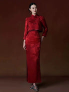 Qipao for wedding, jacquard long Qipao set