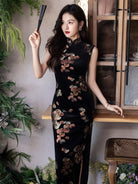 Ginkgo Leaf Pattern, Sleeveless long Cheongsam
