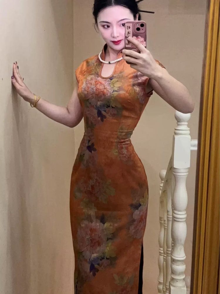 New Chinese style (新中式), water drop collar midi  Cheongsam, 畫報夫人旗袍
