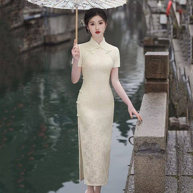 Floral pattern, lace mid-length Cheongsam