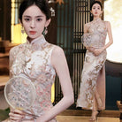 Floral embroidery, champagne wedding long Cheongsam