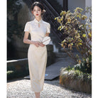 Floral pattern, jacquard fabric, midi Cheongsam with short sleeves