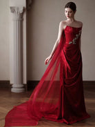Tube top, New Chinese style (新中式) wedding floor length Cheongsam