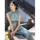 New Chinese style (新中式), bamboo leaf pattern, green long Cheongsam