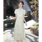 Tencel jacquard fabric, green midi Ao dai, A-Line Cheongsam