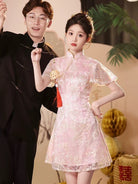 Floral pattern, A-line short Cheongsam Dress