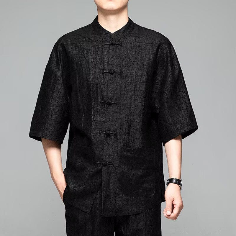 21 mome mulberry silk Cambiered Guangdong gauze, high-end black Chinese Tang Suit Shirt
