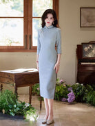 Three quarter sleeves, butterfly daily midi Cheongsam