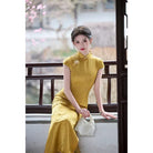 Bamboo leaf pattern, jacquard satin long Cheongsam