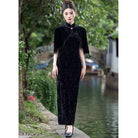 Fall and winter collection, Velvet fabric, balck long Cheongsam set