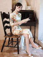 Three quarter sleeves, floral daily long Cheongsam