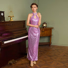 Exclusive designer collection, purple sequins long Qipao