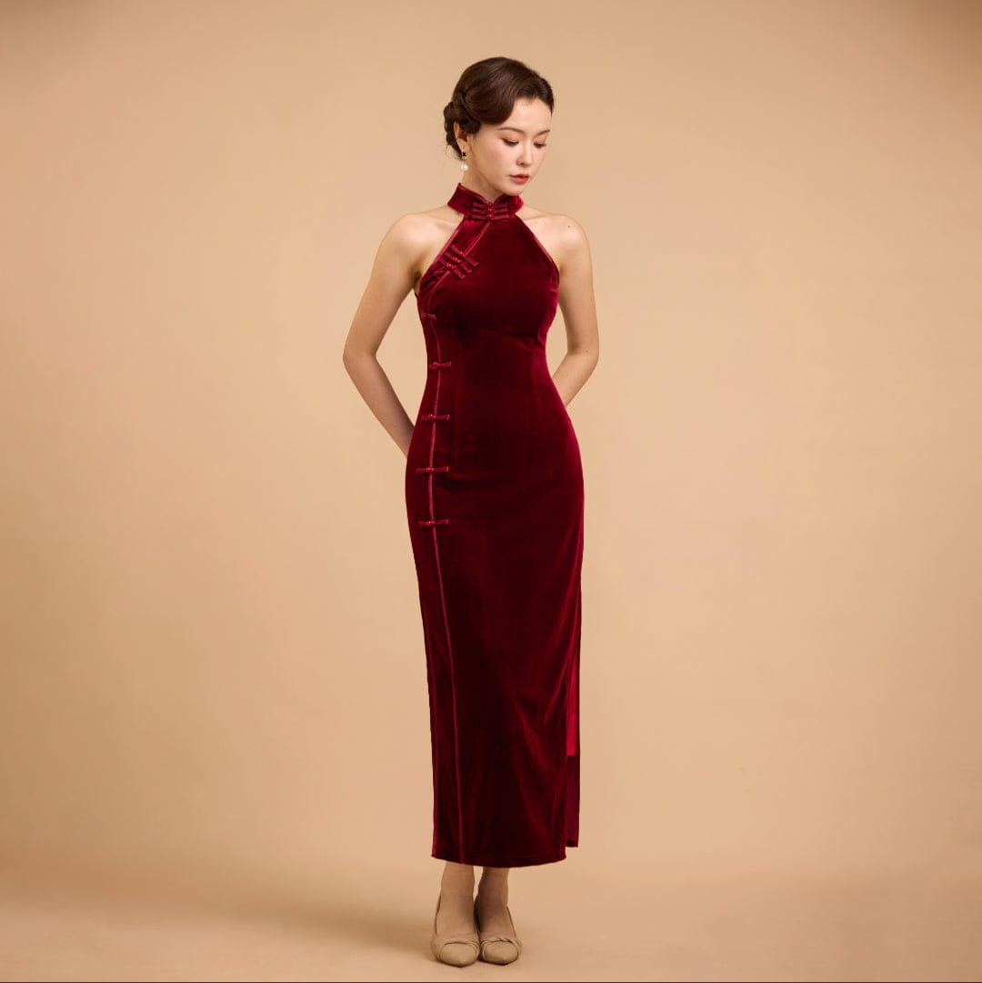 Exclusive designer collection, halter long Qipao