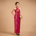 Exclusive designer collection, Floral embroidery, Fuchsia sequins long Qipao