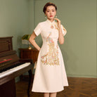 Exclusive designer collection,  Peacock embroidery, A-line midi Qipao