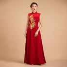 Exclusive designer collection, Floral embroidery, sleeveless A-line long Qipao